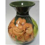 Moorcroft Squat Vase decorated with Coral Hibiscus imprinted stamp to base