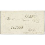 Bolivia very early 1860 postal history, entire with letter, with FRANCA/TUPISA hand stamps, to Salta