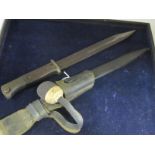 Bayonet: German 3rd Reich Model 1884/98 knife bayonet in its steel scabbard with leather frog and