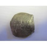 Mexico (?) silver cob 8 Reales of Philip IV 1621-66, shields only visible, Fine.
