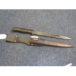Bayonet: Germany 3rd Reich 1884/98 Knife bayonet with metal scabbard and leather frog. Makers
