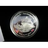 Britannia Commemorative 5oz silver Medallion 2004 depicting the Queen Mary Liner. Proof FDC boxed