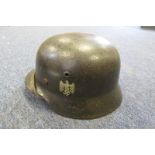 German Headwear - M 40 single decal German army helmet, rear shell stamp 1123, temple stamps ST