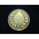British School Medal, unmarked pale silver-gilt d.51mm: Lumley House Reward of Merit 1868 to