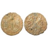 Boy Bishop cast leaded token with an old ticket which states of 'Bury St. Edmunds' the piece is