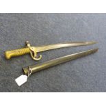 Bayonet: An interesting Gataghan bladed brass hilted bayonet in the style of the 1866 Chasspot Sabre