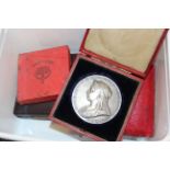 British Commemorative Medallions (5): QV Jubilee 1897 large silver GVF (edge knock) cased, similar