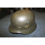 German Headwear - M 40 single decal German Stahlhelm (helmet) maker marked Q64 temple stamp, minor