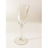Glass - engraved Ale Glass, Twist Stem 18th century, chipped base
