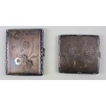 Pair of German Nickel Silver powder compact and cigarette case. Engraved 1955 but likely earlier and