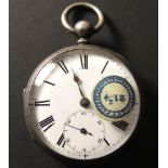 Silver Pocket watch, hallmarked London 1877, approx 50mm, with key