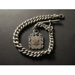 Very heavy late Victorian Silver "T" bar pocket watch chain with a silver sporting medal attached,