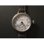 Silver John Elkan Ltd gents wristwatch with Arabic numerals and a second hand