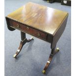 18th century drop leaf mahogany side table with drawers either side and brass fitments