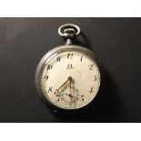 A 1920s Omega silver cased open faced pocket watch with subsidiary second hand dial and white enamel