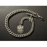 Late Victorian Silver "T" bar pocket watch chain Hallmarked birmingham 1900 with a silver fob