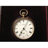 In its original box 9ct gold open face pocket watch, Hallmarked Birmingahm 1915. `Kendal & Dent,
