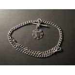Silver hallmarked "T" bar pocket watch chain with a silver fob attached, length approx 47cm,