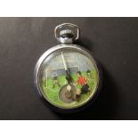 Ingersoll pocket watch with dial depicting a footballer kicking a ball (leg moves as second hand)