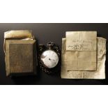 Poor condition Silver pocket watch by Chas Duncan of London Hallmarked 1814.With letter detailing