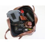 Bag of various vintage cameras, lenses and other photography equipment