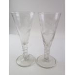 Unusual pair of Jacobite style large wine glasses, with flowers and leaf engraved and the text FIAT,