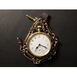 18ct Gold open face pocket watch,white enamel face with Arabic numerals and a second hand. with a