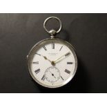 Silver open face pocket watch, hallmarked London 1876 by Calderwood of London,  the white enamel