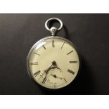 Silver Fusee Pocket watch Hallmarked London 1862, off white enamel dial with black roman numerals,