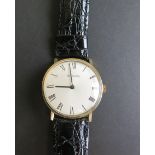 Gents 14ct gold Jaeger Le Coultre wristwatch. Cream dial with black roman numerals