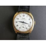 9ct gold cased gentlemans "Rone Sportsman" wristwatch on a leather strap