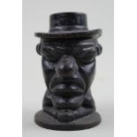 Unusual 19th Century Cast Iron lidded Jar in a caricature of a grumpy old man wearing a hat.
