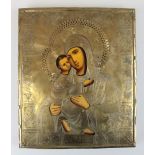 19th century Russian Orthodox Icon depicting Mary Mother of God of Vladimir, Oil on board surrounded