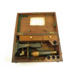 Early 20th century microscope in fitted mahogany case with all original fitments. No makers name.