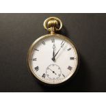 9ct Gold Open face pocket watch,white enamel dial with Roman numerals and second hand, weight 81