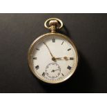 9ct Gold Hunter pocket watch, white enamel dial with Roman numerals and a second hand, weight 86