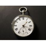 Victorian silver pocket watch with open face and sub second dial, hallmarked London 1880sgined on