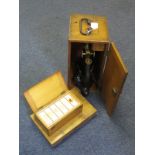 Exceptional 19th century Bausch and Lomb Microscope, in fitted wooden case with 72 19th century