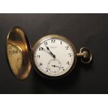 9 carat gold full hunter pocket watch, Hallmarked Birmingham 1924, white enamel dial with black