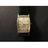 Lord Elgin 14ct gold wristwatch on a leather strap in its original box with paperwork