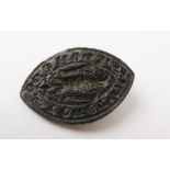Medieval vesica seal matrix with central eagle and script to the edge, 31mm high