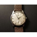 Gents Omega Stainless steel wristwatch with subsidery dial at 6 o'clock on a leather strap