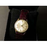 Gents Lanco 21 jewels 9ct gold wristwatch on a leather strap