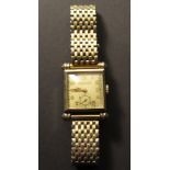 Mid 20th Century Bulova gold filled rectangular gentleman`s wristwatch, the dial with applied Arabic