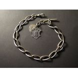 Silver Hallmarked "T" bar watch chain with fob & holed coins, approx length 35cm & approx weight