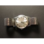 Gents Omega constellation stainless steel wristwatch , silvered dial with black baton markers on a