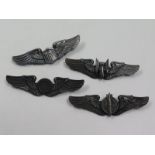 American USAF or USAAF four different aircrew wings, pinback, not silver inc. pilot, air gunner,