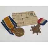 1914 Star and Victory Medal to 10064 Pte H Lewis 1/R.W.Fus. Medal Card notes him as a POW. VF (2)