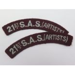 21st SAS (Artists) 1947-1952 shoulder title cloth badges (Pair)