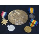 1915 trio and memorial plaque ID tag etc to 1806 Pte Frederick Norton Seaborne 3rd bn London Reg k